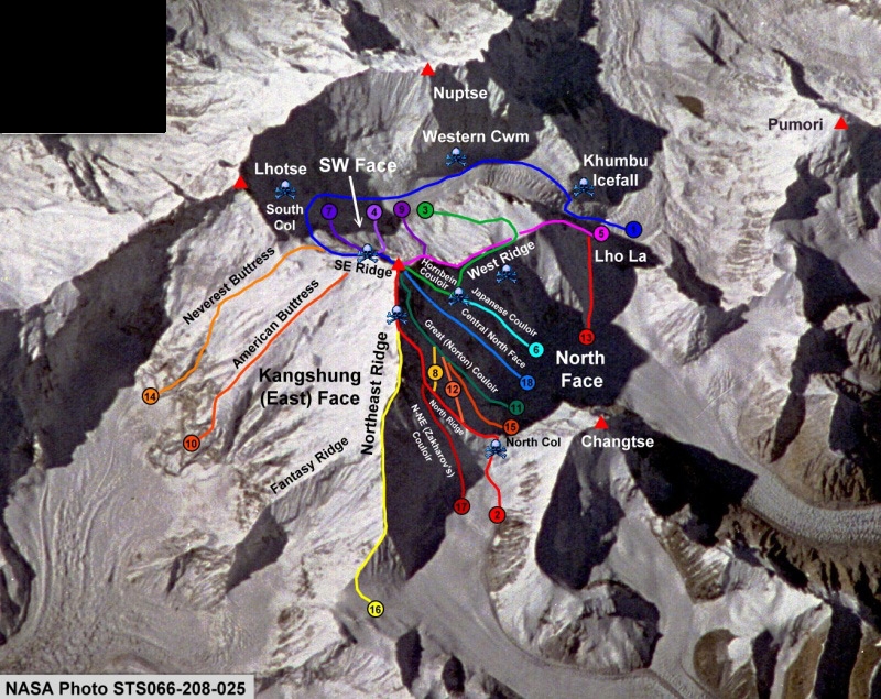 Существующие маршруты на Восточной стороне Эвереста (стена Кангшунг - Kangshung Face)
