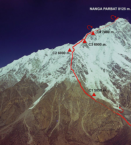 маршрут Шелла (Schell route), 1976 года (восхождение совершалось с Рупальской стороны через перевал Мазено)