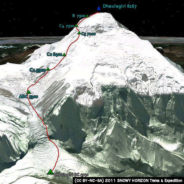 Дхаулагири, стандартный маршрут