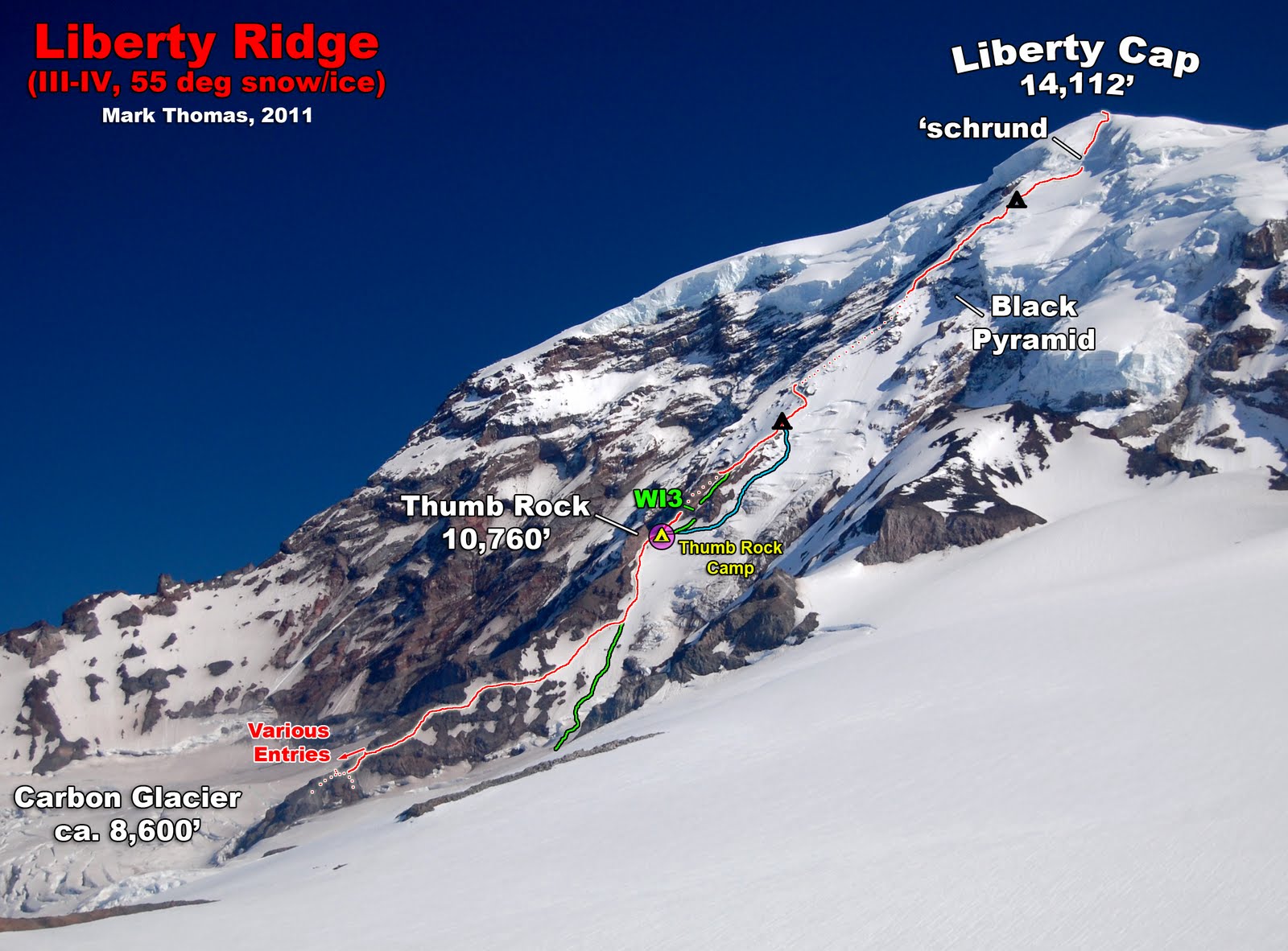 Маршрут восхождения на хребет Свобода (Liberty Ridge Route) горы Рейнир (Mount Rainier)