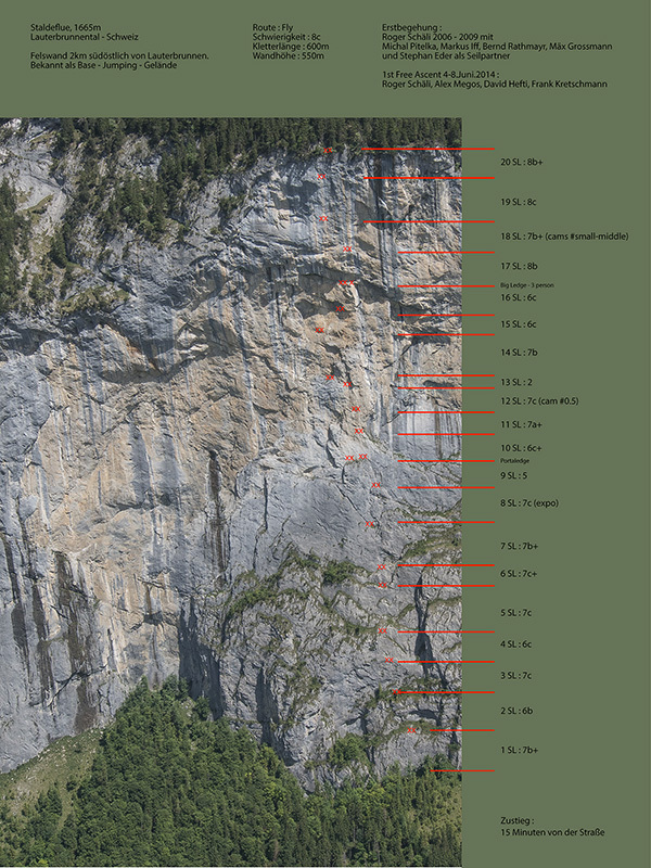 стена Staldeflue, у города Лаутербруннен в Швейцарии. Маршрут "Fly" (8с, 550 метров) 