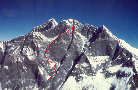  Лхоцзе, Южная стена (South Face Lhotse). Восхождение японской команды 2009 года и точка откуда они спустились в низ