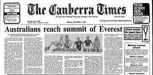 Первая полоса австралийской газеты The Canberra Times, от 5 октября 1984 года 