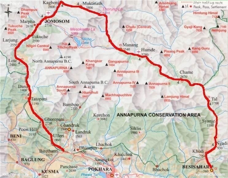 Карта треккинга Annapurna Circuit