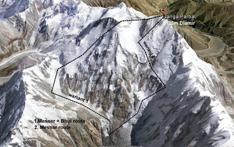 Варианты восхождения Томаша Мацкевича на Нагапарбат в зимнем сезоне 2014/2015 года