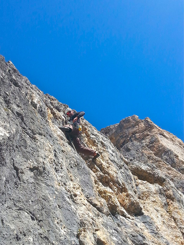 Маршрут "Dolomitspit" по Южной стене горы Сас Чьямпак (Sas Ciampac, 2672 м), Валь Гардена, Доломитовые Альпы