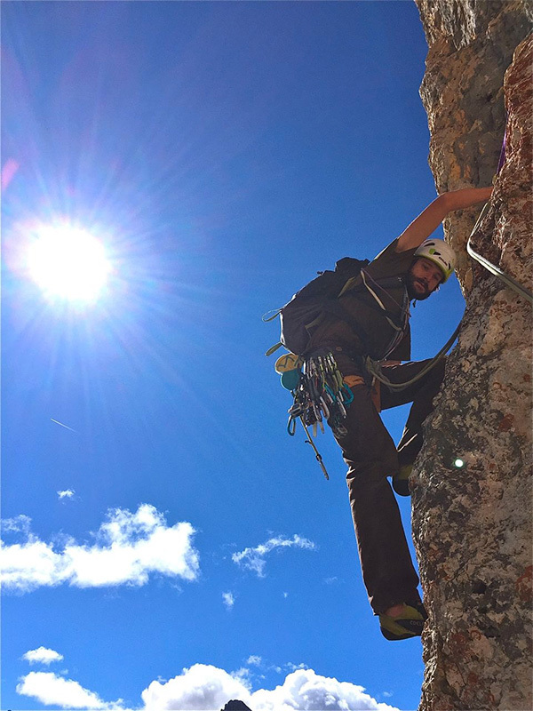 Маршрут "Dolomitspit" по Южной стене горы Сас Чьямпак (Sas Ciampac, 2672 м), Валь Гардена, Доломитовые Альпы