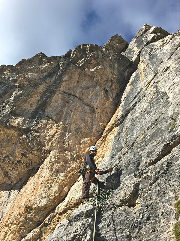 Маршрут "Dolomitspit" по Южной стене горы Сас Чьямпак (Sas Ciampac, 2672 м), Валь Гардена, Доломитовые Альпы