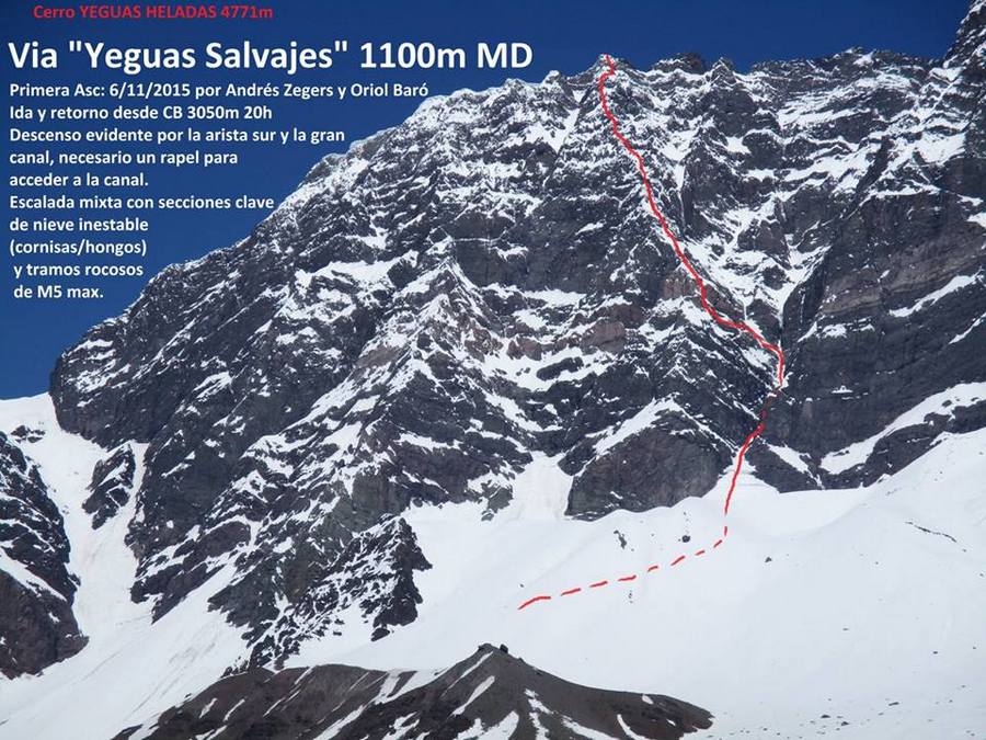 маршрут Yeguas salvajes на вершину горы Йегуа Эладас (Cerro Yeguas Heladas) высотой 4771 метр в Чилийских Андах