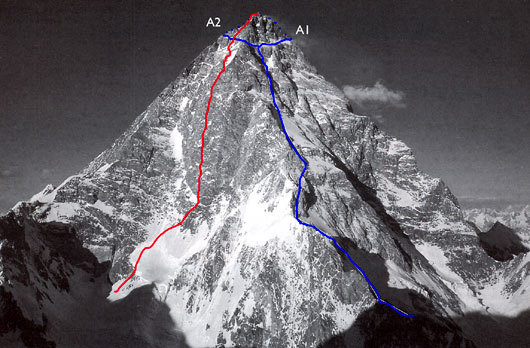 К2. Западный гребень. Маршрут А1 - оригинальная линия 1981 года 
