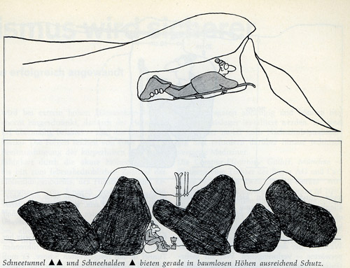 Снежный туннель и пещера  обеспечивают достаточный уровень защиты как раз на тех высотах, где нет деревьев.