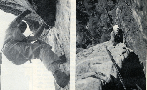 Фриц Висснер в Эльбских Песчаниковых горах, слева: 1977 год, склон долины Хиршгрундкегель (VI); справа: 1978 год, на южной стене Хёлленхунд (Vlla). Фото: Х. Л. Штутте, Д. Хассе
