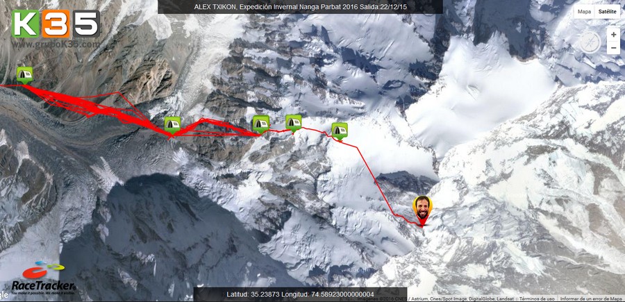 Данные с трекера Алекса Тикона на вершине Нангапарбат. 26 февраля 2016 года