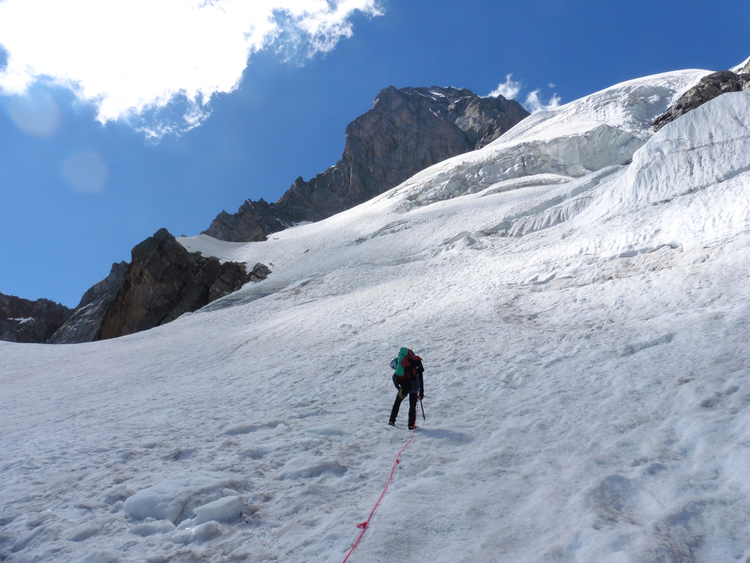 На леднике Freboudze под восточной стеной Grandes Jorasses