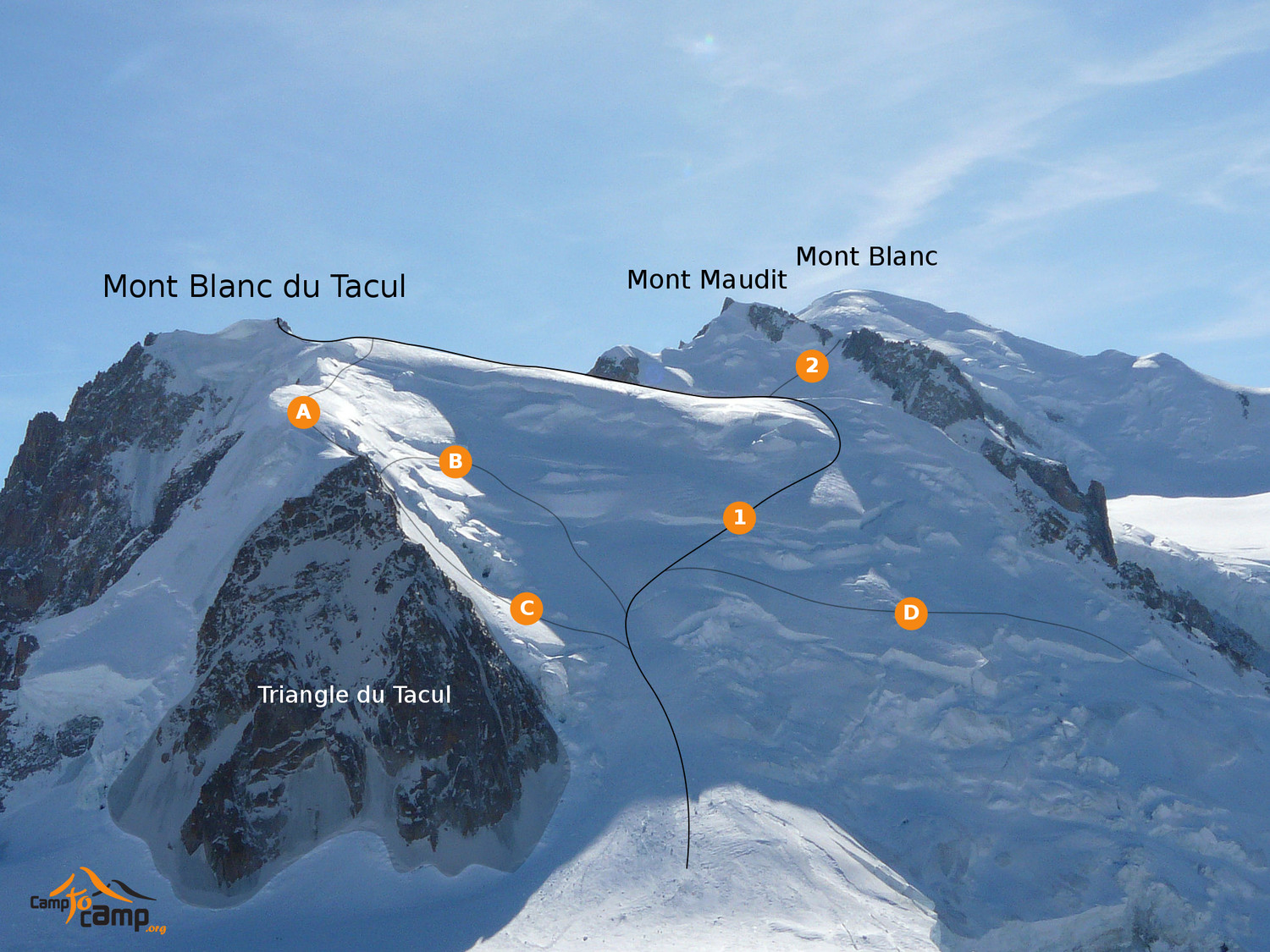Массив Монблан и вершина Монблан дю Такул (Mont Blanc du Tacul) высотой 4248 метров