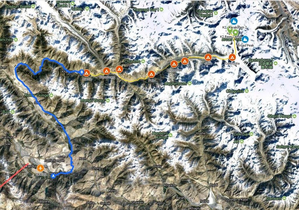 Треккинговый маршрут к базовому лагерю К2.