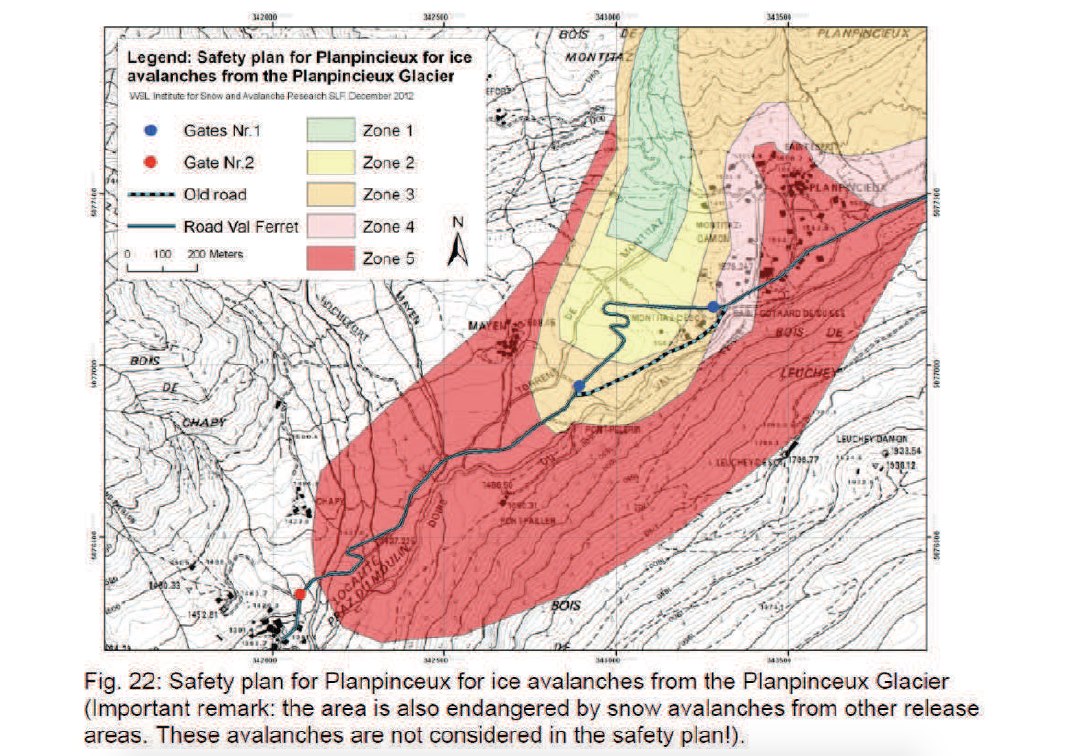 Зона возможного обвала ледника Планпинье (Planpincieux Glacier)