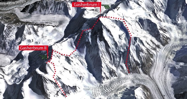 Маршрут траверса Гашербрум I и Гашербрум II