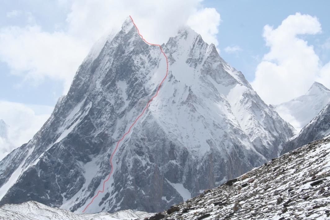 Митре пик (Mitre Peak, 6025 метров). Предполагаемый маршрут спуска