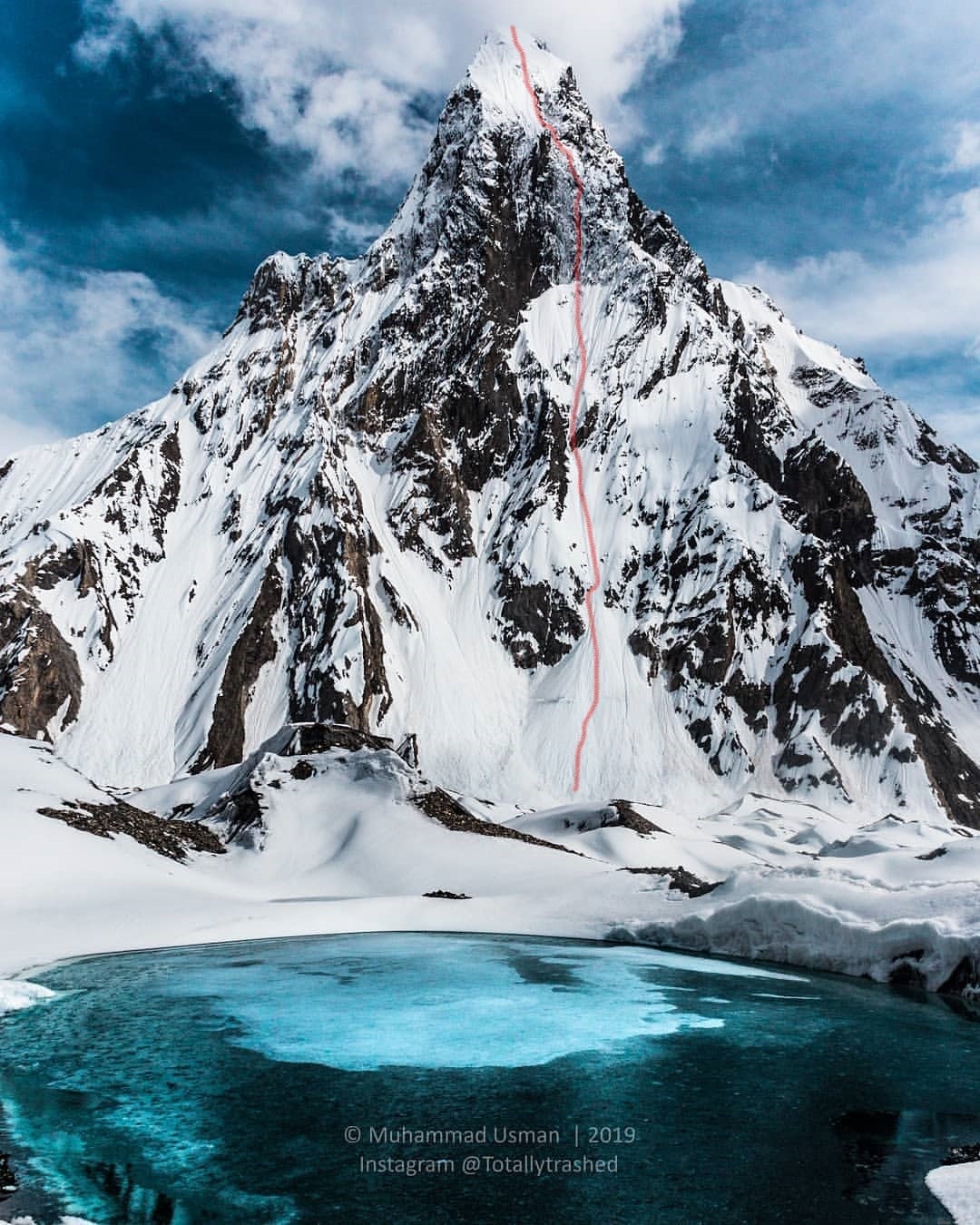  Митре пик (Mitre Peak, 6025 метров). Предполагаемый маршрут восхождения