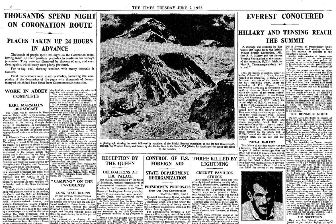 Страница The Times за 2 июня 1953 года