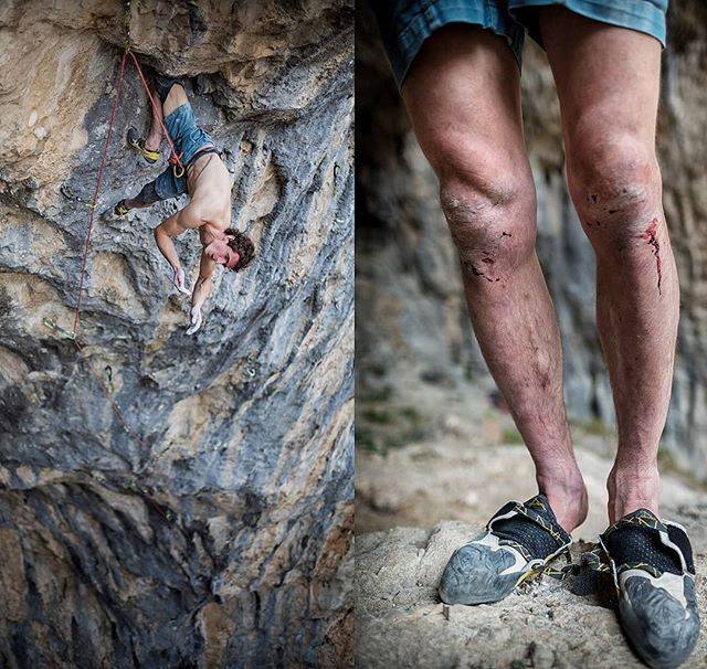 Адам Ондра на маршруте "Czech Trip" 9a+, Mavrovo, Северная Македония: "Наколенники всегда приятно использовать, особенно на маршрутах длинной в 50 метров". Фото Bernardo Gimenez.  