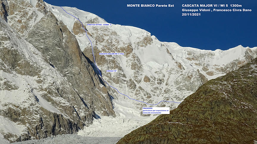 Маршрут "Cascata Major", VI / WI5 на восточной стене Монблана. Фото Francesco Civra Dano / Giuseppe Vidoni