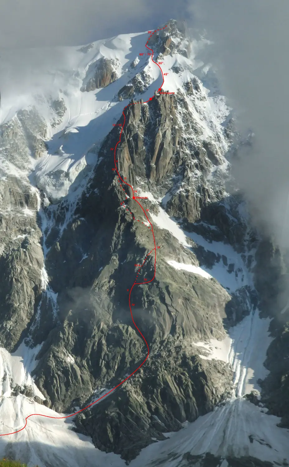 маршрут  "Frendo Spur", на вершину Эгюй дю Міді (Aiguille du Midi), Північна стіна