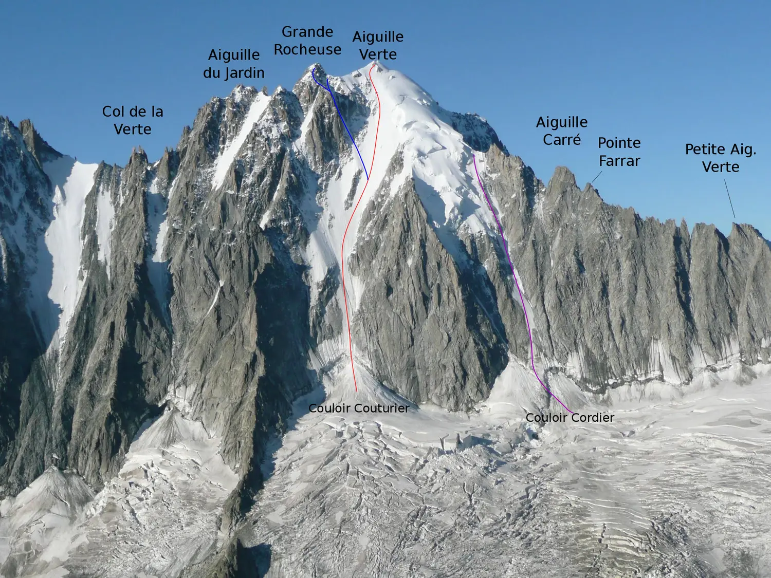 Маршрут по гребню Grands Montets Ridge, Егюй Верт (Aiguille Verte), Північна стіна